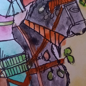CABALLERO DE OROS, pintura original de la carta del tarot, artista firmada, acuarela y pluma y tinta