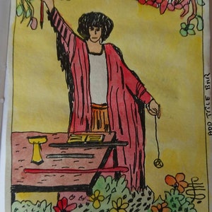 Pintura original de la carta del tarot EL MAGO, FIRMADA, acuarela y pluma y tinta, alrededor de 1909