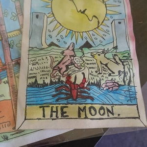 THE MOON Original Rider Waite carta dei tarocchi vintage PITTURA, artista firmato, acquerello, penna e inchiostro, datato 1909
