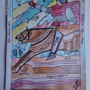 CABALLERO DE ESPADAS, pintura original de la carta del tarot, artista firmada, acuarela y pluma y tinta