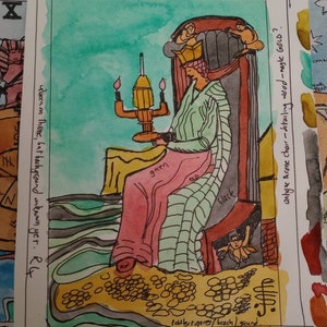 REINA DE COPAS, pintura original de la carta del tarot, firmada por el artista, acuarela y pluma y tinta