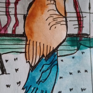 CINCO DE OROS, pintura original de la carta del tarot, artista firmada, acuarela, pluma y tinta