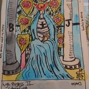 THE HIGH PRIESTESS original Tarot Kartenkunst Gemälde, signiert Künstler, Aquarell und Feder und Tusche, circa 1909