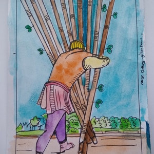 DIEZ DE BASTOS, pintura artística original de cartas del tarot de 1909, acuarela y pluma y tinta