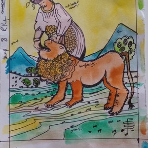 FUERZA, pintura original de la carta del tarot, firmada por el artista, acuarela, pluma y tinta