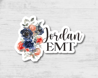Pegatina floral personalizada para EMT: vinilo paramédico personalizado, regalo para profesionales de la salud