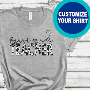 Custom Teacher Shirt: Cow Print Grade Level Matching Tee