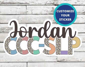 Pegatina personalizada CCC SLP / Pegatina personalizada con estampado de leopardo para portátil para logopedas