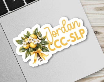 Personalized SLP Sticker: Lemon Floral Bouquet, Speech Therapist Gift