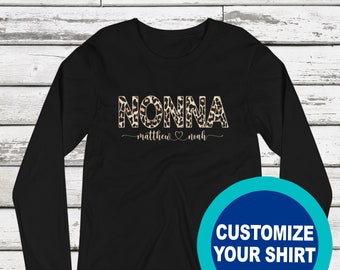 Custom Leopard Print Long-Sleeved Shirt | Personalized for Grandma, Mom, Nana, Mimi | Customized Mothers Day Christmas Gift Idea MD2