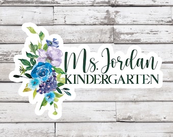 Personalized Teacher Floral Laptop Sticker: Custom Name Gift