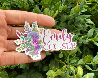Floral CCC-SLP Sticker: Personalized Speech Language Pathologist Decal