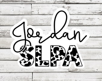 Personalized SLPA Sticker: Cow Print Speech Therapy Gift