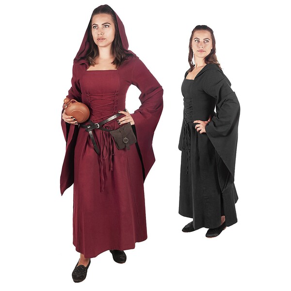 Mittelalter Kleid mit Kapuze - Nyx - LARP Kleidung