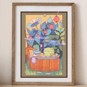 Kunstdruck - "Froggy in Onsen", Digitale Kunst, Art, Dekoration, Print, Frog