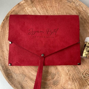 Red christmas faux suede envelope for photographers, wedding- 10 pieces