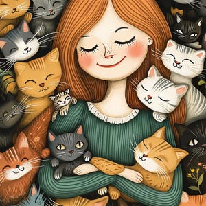 Bonne dame aux chats.  Adorables images de chats à utiliser pour créer des cartes de vœux, des journaux indésirables et plus encore.
