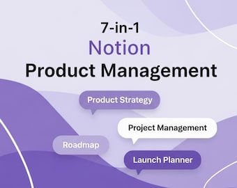 Plantilla de gestión de productos 7 en 1 de Notion / Kit de herramientas para gerentes de producto / Hoja de ruta, estrategia y planificación para gerentes de producto y startups
