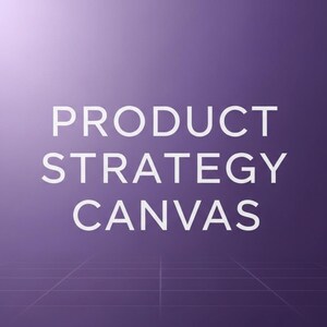 May include: A purple background with the words "PRODUCT STRATEGY CANVAS" in white, centered and stacked. A subtle grid pattern is visible at the bottom of the image.