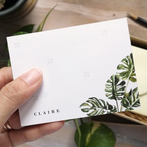 Personalizado a7 (3x4") Monstera acuarela tarjetas de notas planas / notas / etiquetas de regalo / tarjetas de notas planas de plantita pequeñas, Caja de tarjetas de notas de 20 hojas