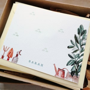 Personalized 3x4" a7 Plantita watercolor flat mini notecards/ notelets/ gardening themed flat notecards/notelets/ Box of 20 leaf notecards