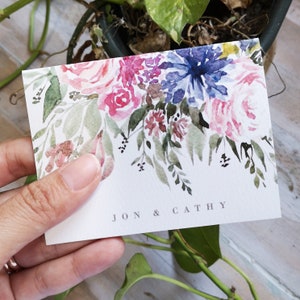 Gepersonaliseerde aquarel Rozen & Blauwe madeliefjes 3x4"a7 Gevouwen mini Notecards / cadeaubonnen met enveloppen
