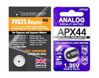 Adaptateur de batterie 1,35 V MR-9 PX625 PRO + batterie pour appareil photo argentique *Fabriqué au Royaume-Uni* MRB625 EPX625, PX13, V625, MR09, H-D, RPX625, RM625, KX625, E625N