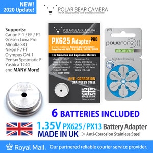 1.35V MR-9 PX625 Battery Adapter PRO + Battery for Olympus OM1 / Canon F-1 / Leica M5 Film Camera **Made in UK**