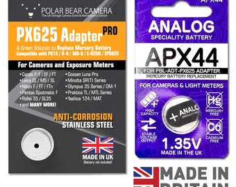 1.35V MR-9 PX625 Battery Adapter PRO + Battery for Olympus OM1 / Canon F-1 / Leica M5 Film Camera **Made in UK**