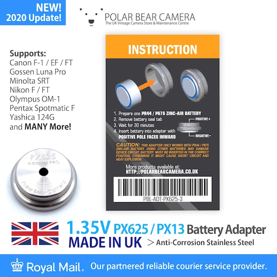 Battery For Film Camera//Light Meter MADE IN UK 1.35V MR-9 PX625 MRB625 Adapter