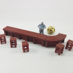 Tavern Bar Counter and Stools | 28mm Dungeons and Dragons Terrain | DnD Terrain | Tabletop Terrain