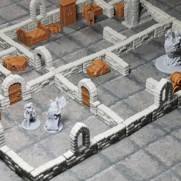 Modular Dungeon Walls | Set 50x | 28mm | Dungeons and Dragons Terrain | D&D Terrain |