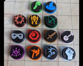 D&D player class tokens, character tokens, token set, RPG, Tabletop Gaming