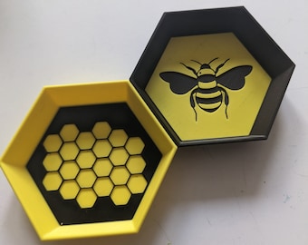 Set of two large Bee themed Trays, token trays, stacking trays, sorting trays