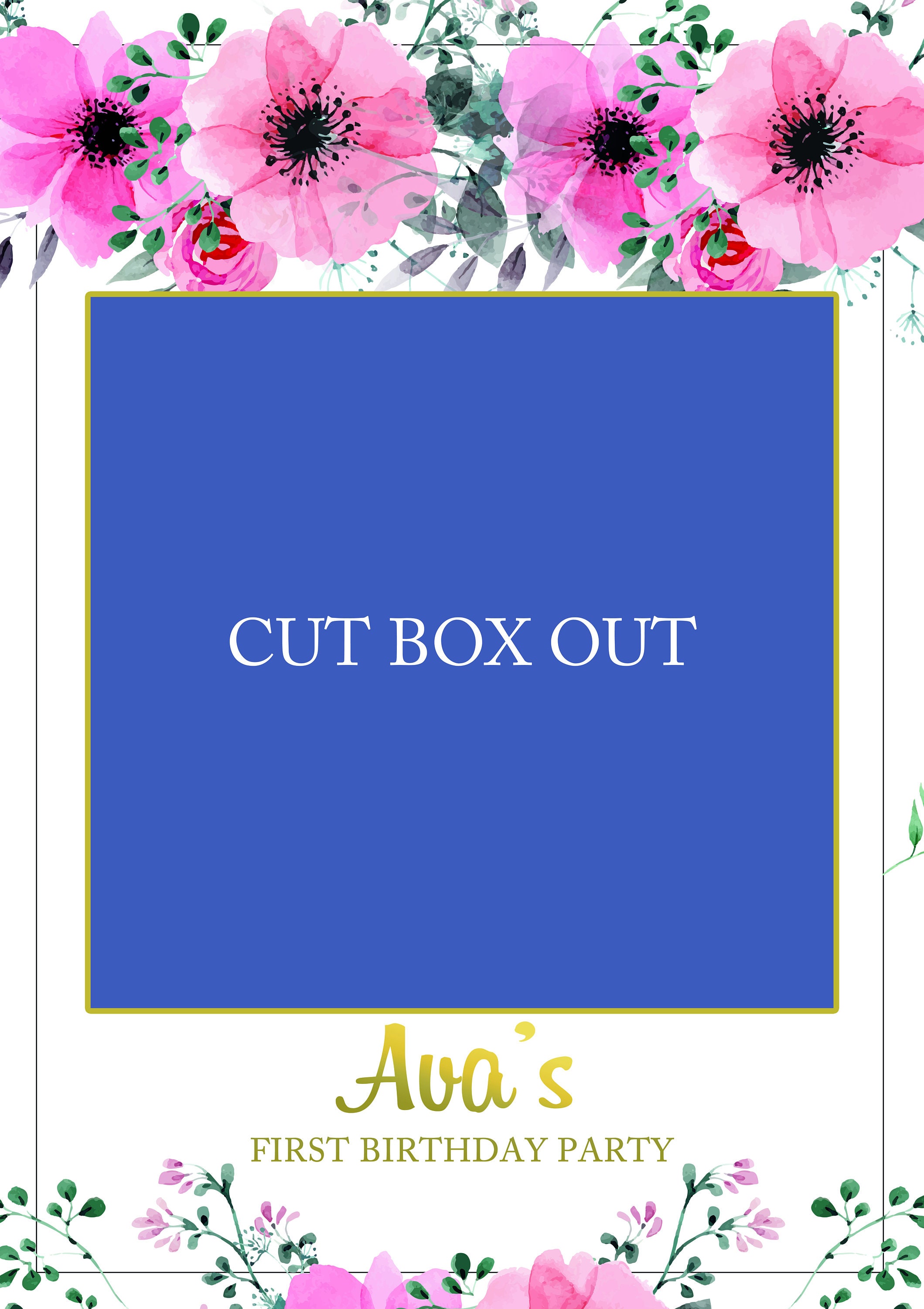 Personalized Birthday Party Photo Booth Frame, Photo Prop Frame, Pink Spring Floral, 24x36, A1