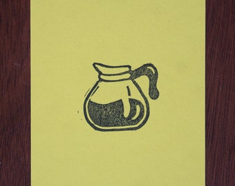 Coffee Pot - Tiny Hand Carved Linocut Print