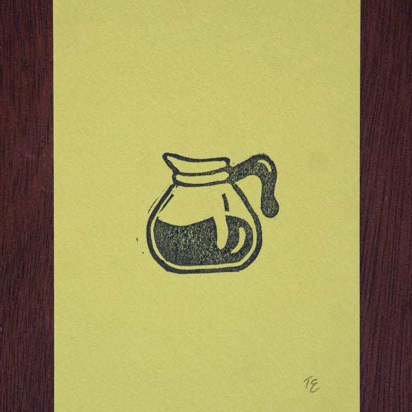 Coffee Pot - Tiny Hand Carved Linocut Print