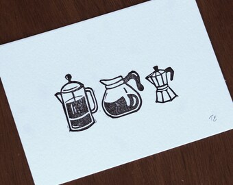 Morning Coffee - Linocut Print