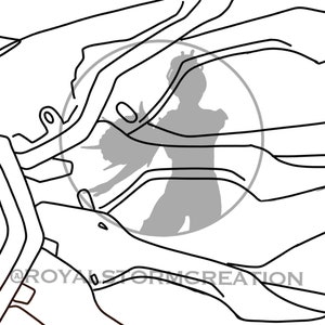 May include: Black and white line art illustration with a silhouette of a person holding an object. The image has a circular design in the center and the text "@ROYALSTORMCREATION" at the bottom.