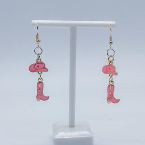 Pink Cowboy Hat & Boot Dangle Earrings - Western Chic with a Pop of Color!