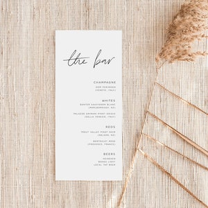 Menu de boissons de mariage imprimable, Le bar, Minimaliste, Moderne, Khloe, DL Menu de mariage, Menu de bar Mariage