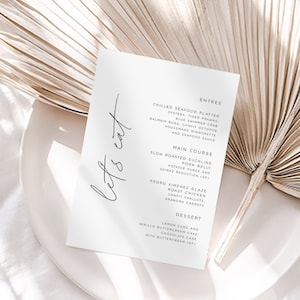Menu de mariage imprimable, Modèle de menu de mariage, PDF, Minimaliste, Moderne, Khloé, Menu Lets Eat