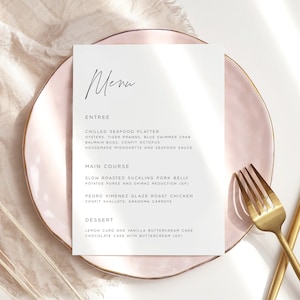 Menu de mariage imprimable, Menu de mariage minimaliste, Moderne, Khloé, Menu DL, Menu de mariage DL