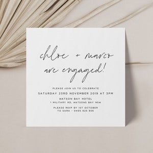 Engagement Invitation, We're Engaged Invite, Square, Printable, Digital, Minimalist, Modern, Calligraphy, PDF Editable, Engagement Invite