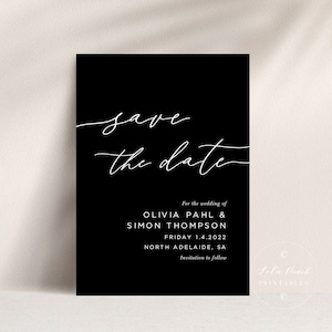 Save the Date card, Minimalist Save the Date, Modern Save the Date, Calligraphy Black