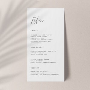 Printable Wedding Menu, Editable Wedding Menu, Wedding menu Template, Minimalist, Modern, Khloe, DL, DL Wedding Menu
