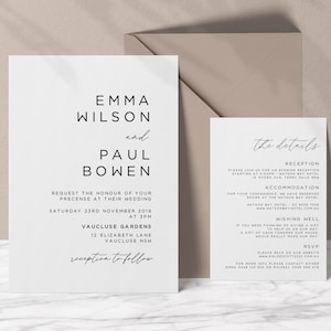 Modèle de suite d’invitation de mariage avec carte d’invitation et d’information, ensemble de 2 pièces, minimaliste, moderne, calligraphie, invitation imprimable