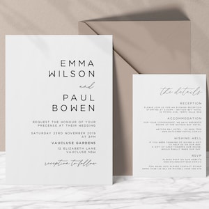 Wedding Invitation Suite Template with Invite and Information card, 2 piece set, Minimalist, Modern, Calligraphy, Printable Invite