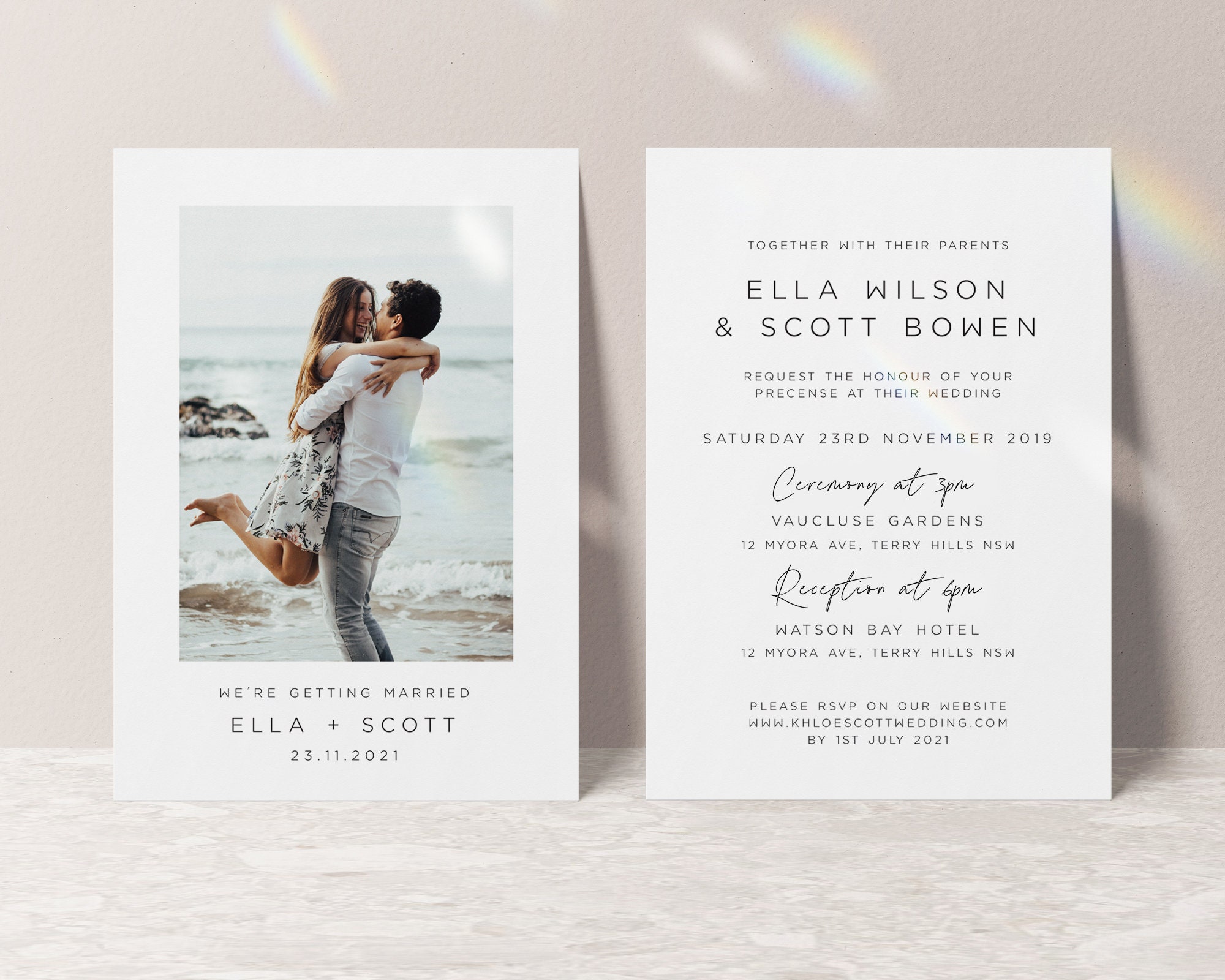 Printable Wedding Photo Invite Double Sided Minimalist Etsy