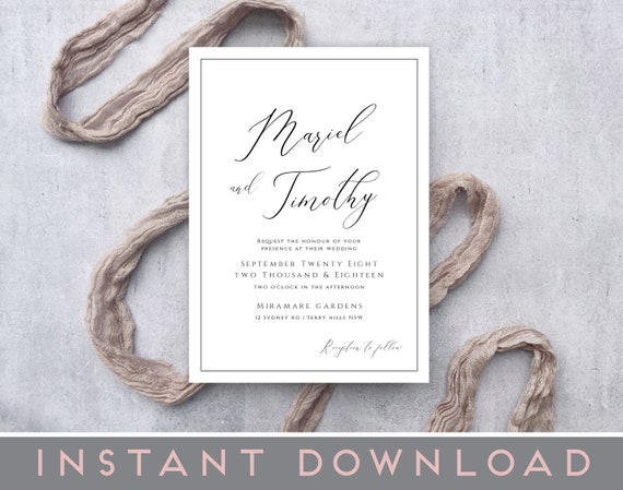 Printable Wedding Invitation Template Diy Wedding Etsy